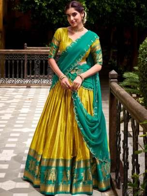 Yellow Color South India Haif Lehenga Saree