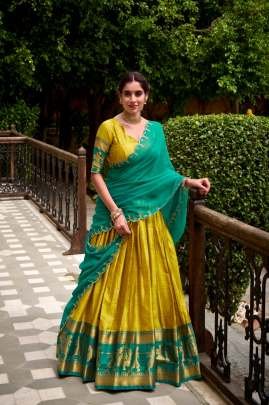 Yellow Color South India Haif Lehenga Saree