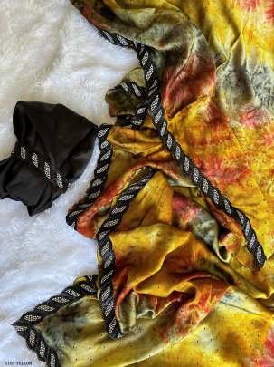 Yellow Designer Diamond Work Chiffon Saree