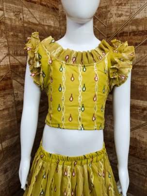 Yellow Designer Kids Girls Multi Work Georgette Lehenga Choli