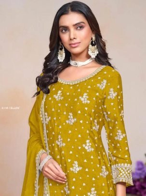 Yellow Designer Sharara Set With Embroidery Sequence Design Work