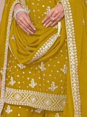 Yellow Designer Sharara Set With Embroidery Sequence Design Work