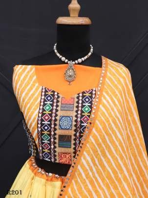 Yellow Digital Printed Muslin Cotton Lehenga Choli With Real Mirror Work