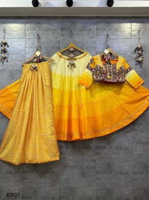Yellow Digital Printed Muslin Cotton Lehenga Choli With Real Mirror Work