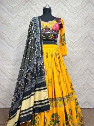 Yellow Digital Printed Navratri Lehenga Choli With Real Mirror Work