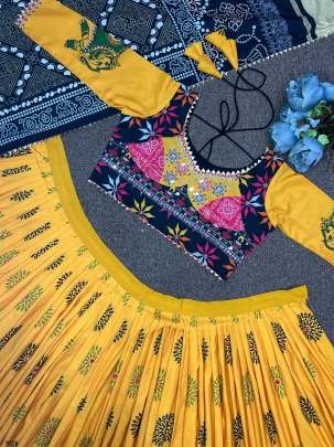 Yellow Digital Printed Navratri Lehenga Choli With Real Mirror Work