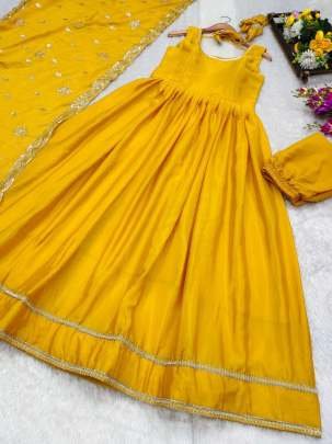 Yellow Elegance Chinnon Silk Anarkali Gown