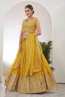 Yellow Embroidered Readymade Lehenga Choli for Pithi