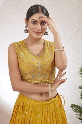 Yellow Embroidered Readymade Lehenga Choli for Pithi