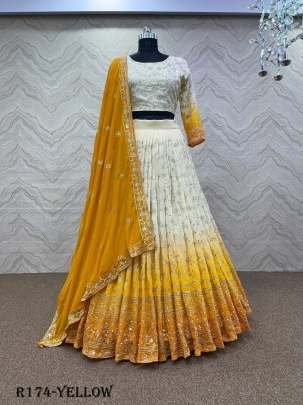 Yellow Exclusive Wedding 5MM Sequence And Embroidered Lehenga Choli