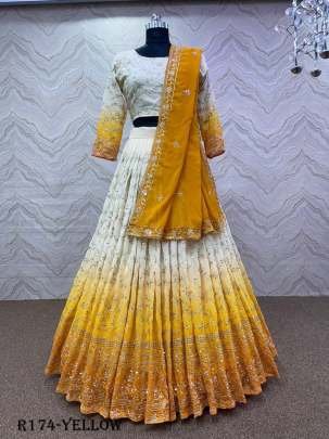 Yellow Exclusive Wedding 5MM Sequence And Embroidered Lehenga Choli