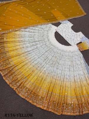 Yellow Exclusive Wedding 5MM Sequence And Embroidered Lehenga Choli