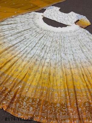 Yellow Exclusive Wedding 5MM Sequence And Embroidered Lehenga Choli