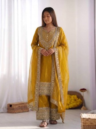Yellow Fendy Silk Womens Ethnic Wear