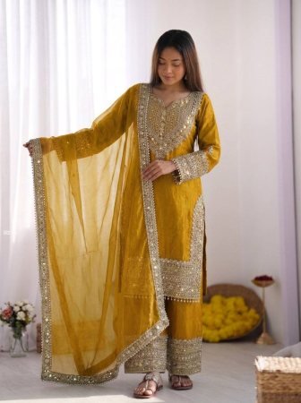 Yellow Fendy Silk Womens Ethnic Wear