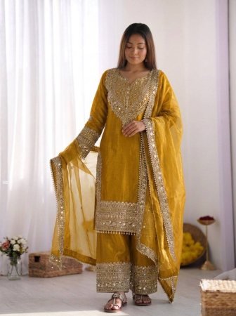 Yellow Fendy Silk Womens Ethnic Wear