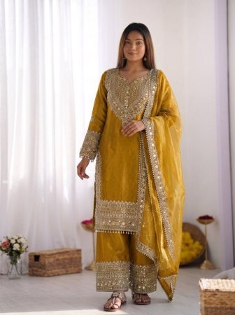 Yellow Fendy Silk Womens Ethnic Wear