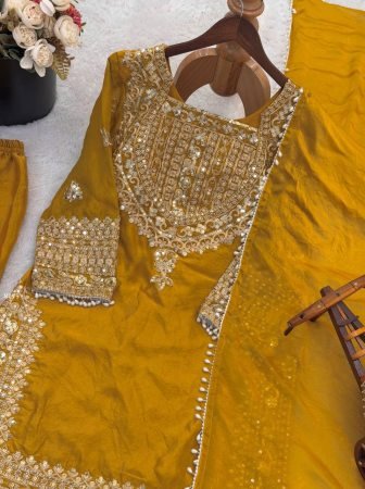 Yellow Fendy Silk Womens Ethnic Wear
