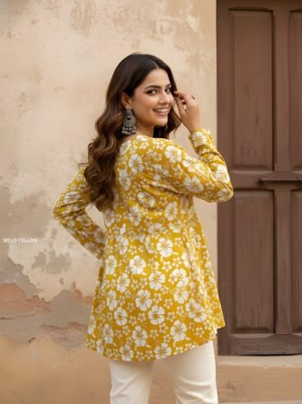 Yellow Floral Print Summer Wear Ladies Top