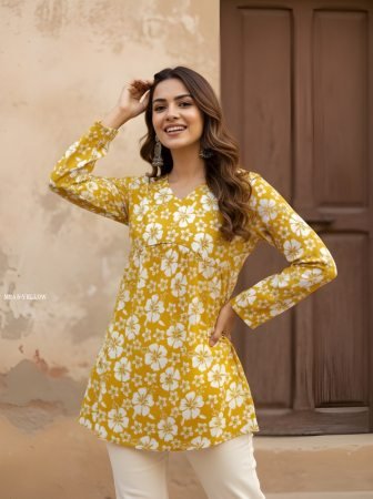 Yellow Floral Print Summer Wear Ladies Top