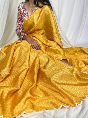 Yellow Gadwal Checks Arca Work Saree
