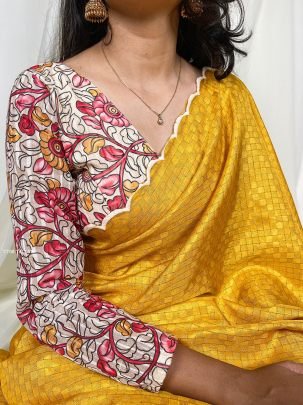 Yellow Gadwal Checks Arca Work Saree