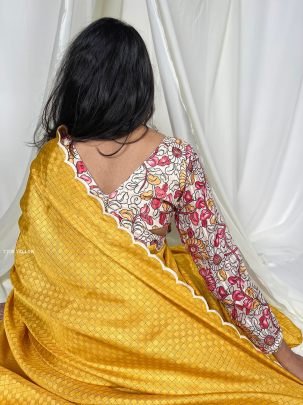 Yellow Gadwal Checks Arca Work Saree