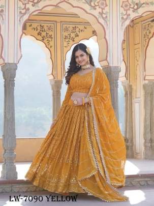 Yellow Embroidered Faux Georgette Lehenga Choli