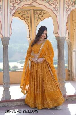 Yellow Embroidered Faux Georgette Lehenga Choli