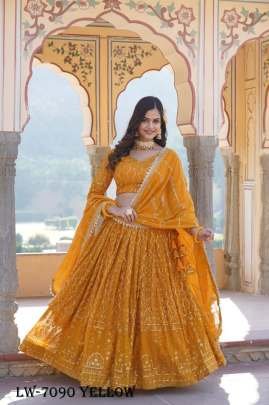Yellow Embroidered Faux Georgette Lehenga Choli