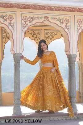 Yellow Embroidered Faux Georgette Lehenga Choli