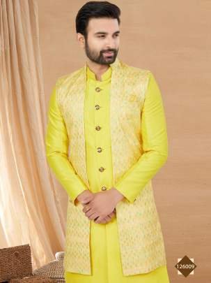 Yellow Indo Western Jacket Kurta Set with Mirror   Sequins Work