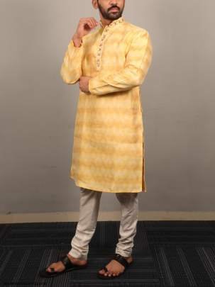 Yellow Morpankh Soft J Card Men kurta with Payjama