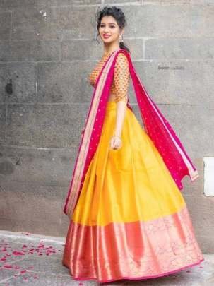 Yellow New Traditional Kanjiveram Silk Lehenga