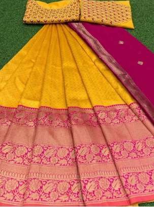 Yellow New Traditional Kanjiveram Silk Lehenga