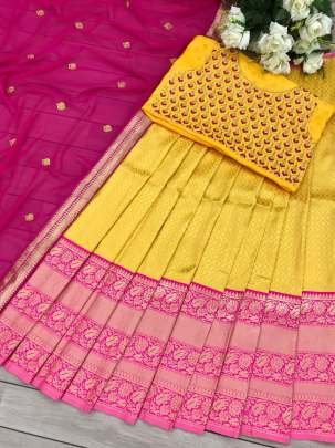 Yellow New Traditional Kanjiveram Silk Lehenga