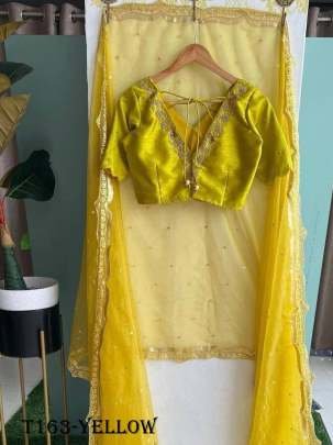 Yellow Organza Silk Saree With Embroidery Work