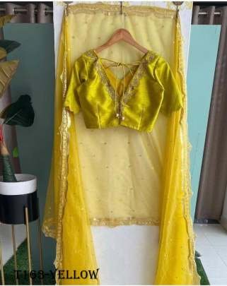 Yellow Organza Silk Saree With Embroidery Work
