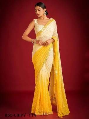 Yellow Party Wear Sequence Georgette Saree