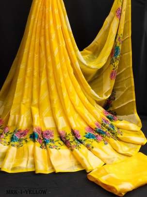 Yellow Pure Moss Georgette Sarees