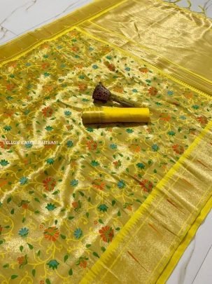Yellow Pure Soft Kanchivaram Paithani Silk Saree