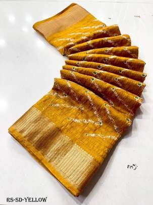 Yellow Sequins Work Dola Silk Saree