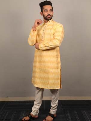 Yellow Stylish Soft Jacquard Silk Kurta Pajama 