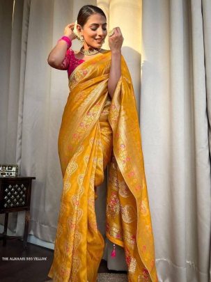 Yellow Tradition Ladies Banarasi Soft Silk Saree
