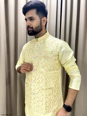 Yellow Traditional Kurta Pajama With Jacket