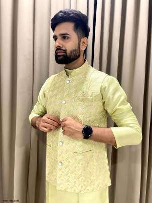 Yellow Traditional Kurta Pajama With Jacket