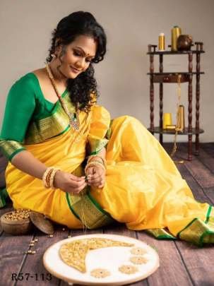 Yellow Traditional Yellow Soft Lichi Silk Kanchipuram Saree