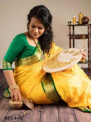Yellow Traditional Yellow Soft Lichi Silk Kanchipuram Saree