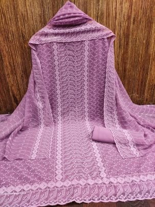 Zankar Dark Onion Original Georgette Chiken Work Dress Material