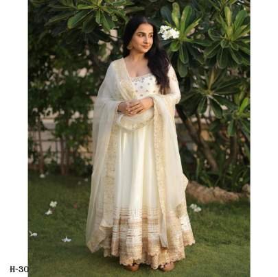 Zari Embroidered Anarkali Gown in Heavy Muslin Cotton